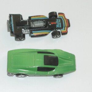 TWO 70s Vintage Hot Wheels 1974 Silver Bullet Green & 1973 Real Riders Malibu